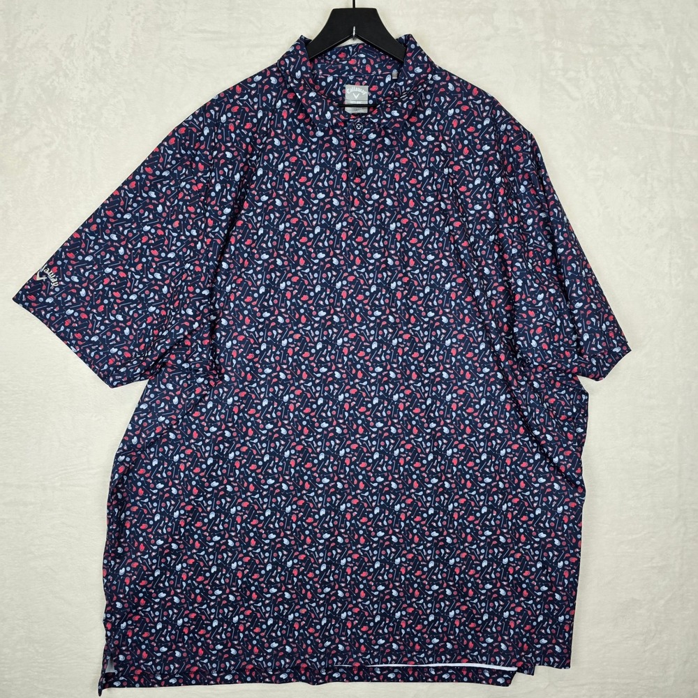 Callaway Opti-Dri Golf Polo Shirt Mens 3XLT Blue Red Novelty Print Performance